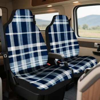 Set di 2 coprisedili universali per auto in design scozzese blu e bianco, adatti alla maggior parte dei veicoli - Alla moda, durevoli, di alta qualità