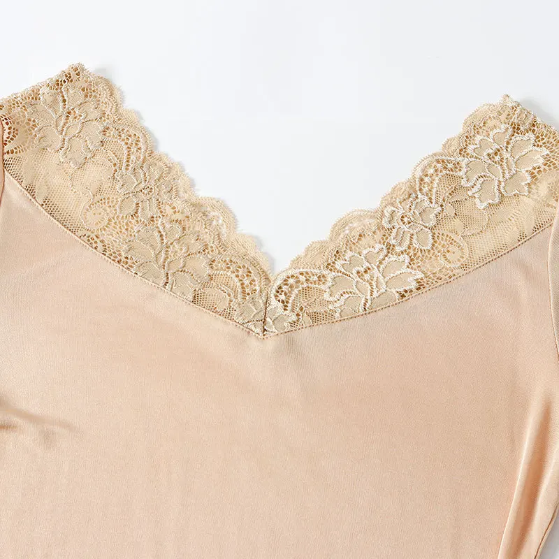 sexy silk women v neck thermal underwear set base layer woman inner wear sets warm winter clothes long johns womens shirt top 2