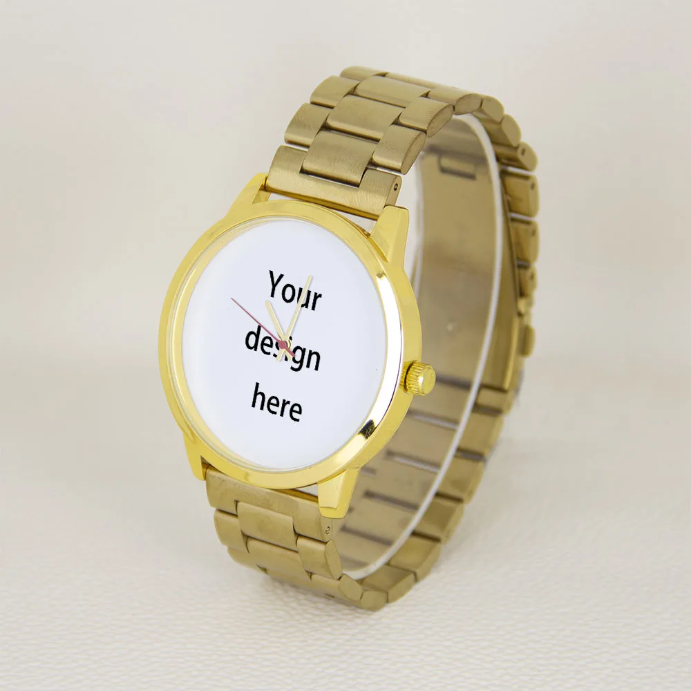 Cooles Geschenk, individuelles Zifferblatt, Persönlichkeit, gelbgoldener Uhrendruck, Foto, Logo-Design, Quarzlegierungsgehäuse, Stahl, Silikon, Lederarmband – Detail 7