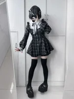 Japanese Kakaii Sweet Lace Patchwork Plaid Dress Women Fairy Grunge Ruffled Long Sleeve Dresses Y2k Aesthetic JK Lolita Vestidos - Image 2