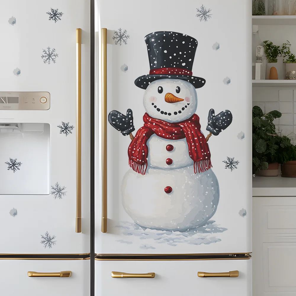 Christmas Snowman Snowflake Wall Stickers Fridge New Year Decoration Mural Cartoon Room Beautify Home Decor Self-adhesive Decals