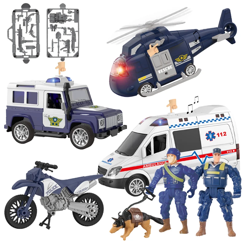 22cm Children's City Police Car Toy Military Toy Policeman Figure Armored Vehicle Weapon Motorcycle Ambulance Toys for Kids Gift