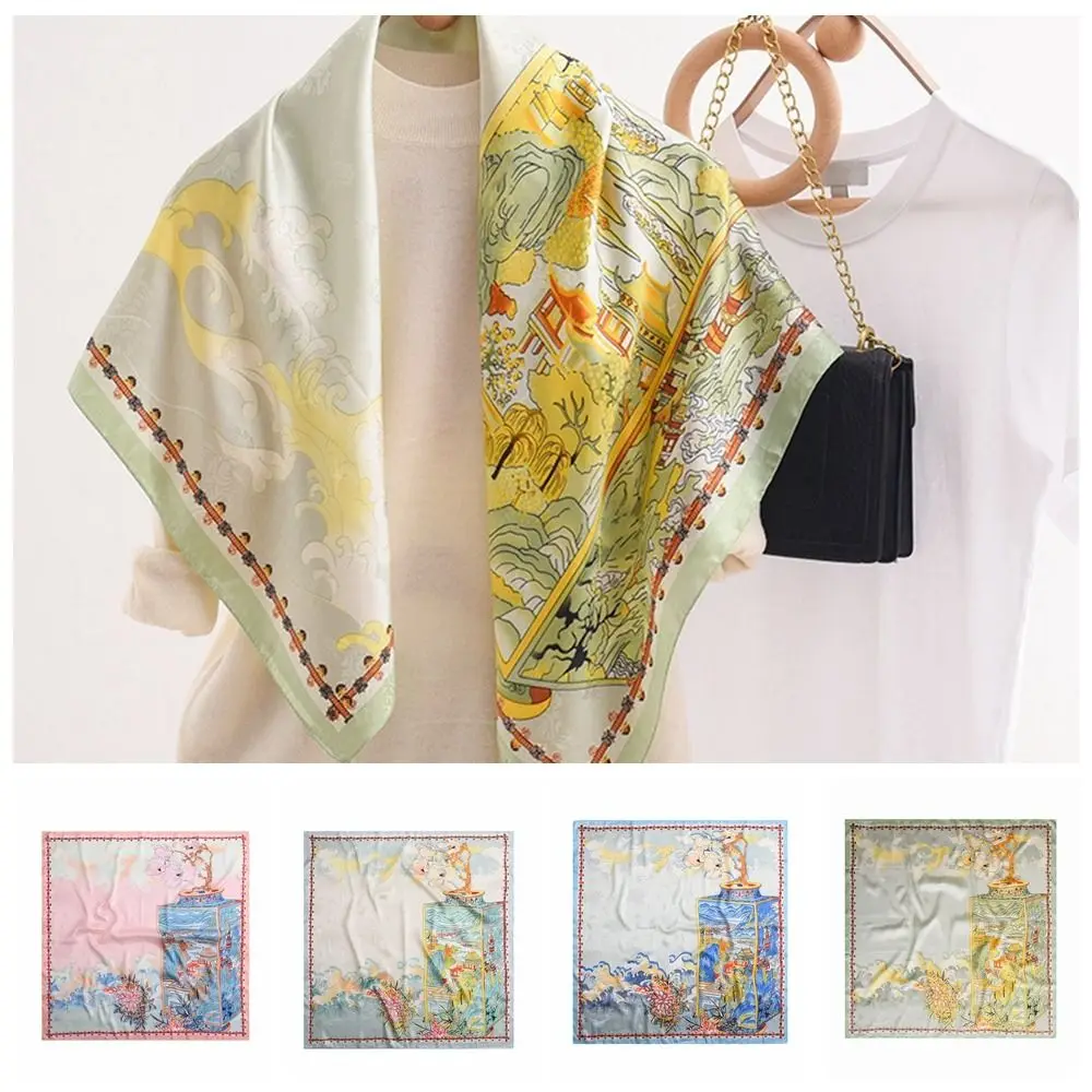 

Квадратный шелковый шарф с принтом, шарф в пасторальном стиле, повязка для волос, повязка на голову с цветком, аксессуары для одежды