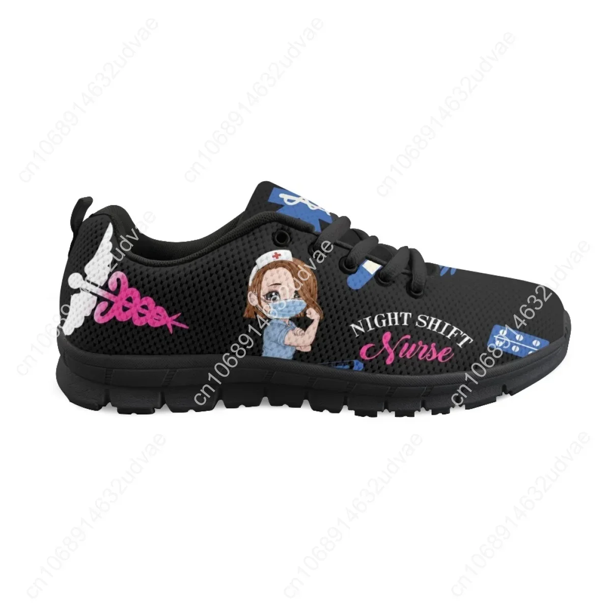 Paramedic EMT EMS Pattern Lace-up Sneakers Nurse Girls Cartoon Customized Flat Shoes Lightweight Mesh Tennis 2023