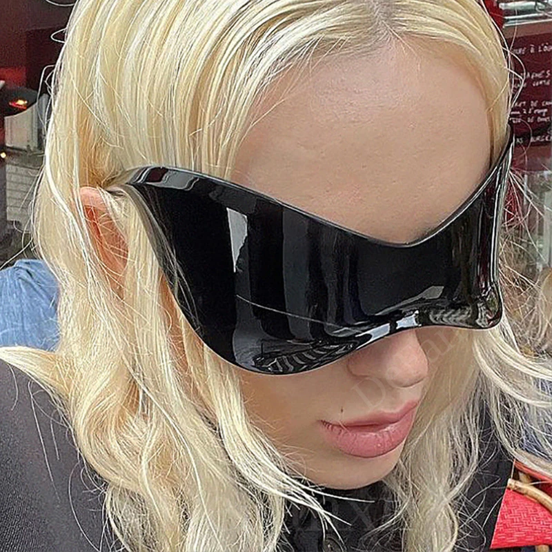 Oversized Black Wrap Around Sunglasses Men Women Luxury Brand Y2k 2000