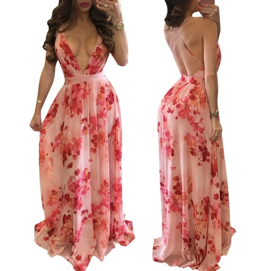 Women's Sling Floral Long Dresses arrival Summer Boho V-Neck Sleeveless Party Beach Floarl Print Maxi Dress Casual Sundress disney minnie sleeveless mini sling dress women summer hip tight party sexy club outfit 2022 slim pencil short vestido