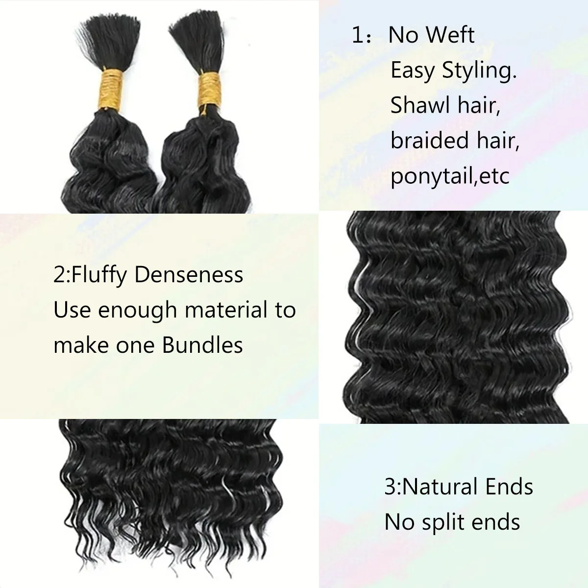 Synthetic 18inch Deep Wave Hair Bulk for Boho Braids Wholesale  Hair Extensions Black Color Curlly Hair