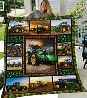 Flannel Tractor Blanket Farm Tractor Harvester Print Throw Blanket Lightweight Warm Boys Children Cartoon Bed Blankets Bedspread 1