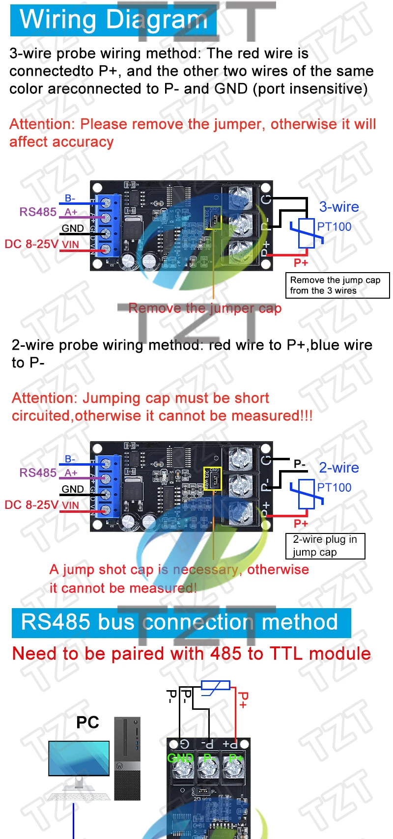 1/2/5PCS PT100 Platin-Wärmewiderstands-RTD-Temperatursensoren Transmitter RS485 MODUBS RTU-Modul – Detail 2