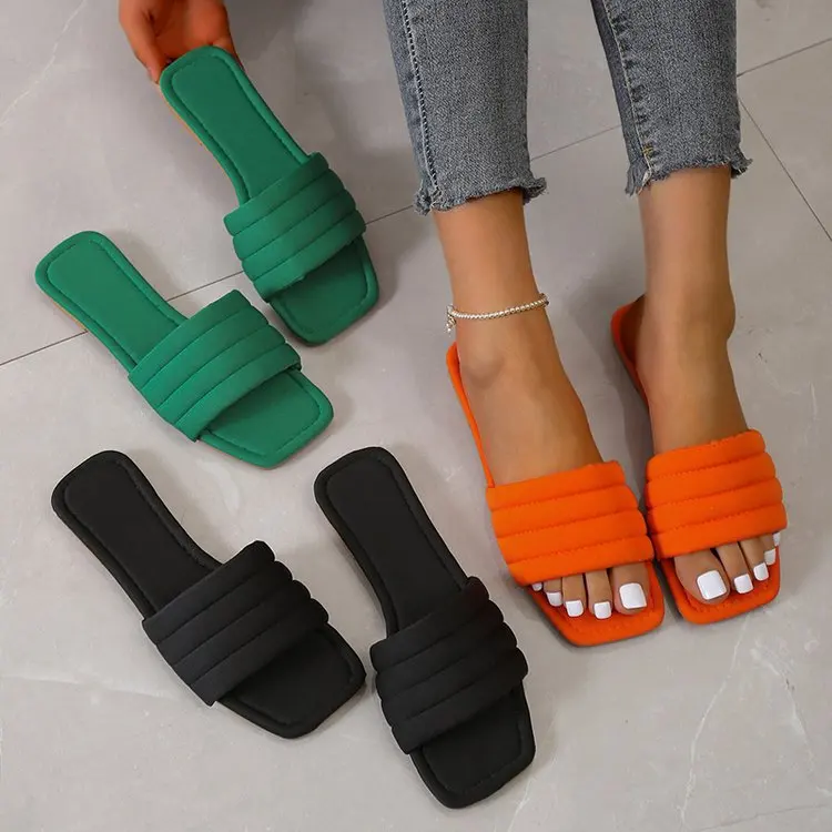 Scarpe Da Spiaggia Pantofole Da Donna Colori Della Caramella Sandali Con Tacco Beige Di Grandi Dimensioni Sabot Black Fabric Interals Roma Pu Slides R