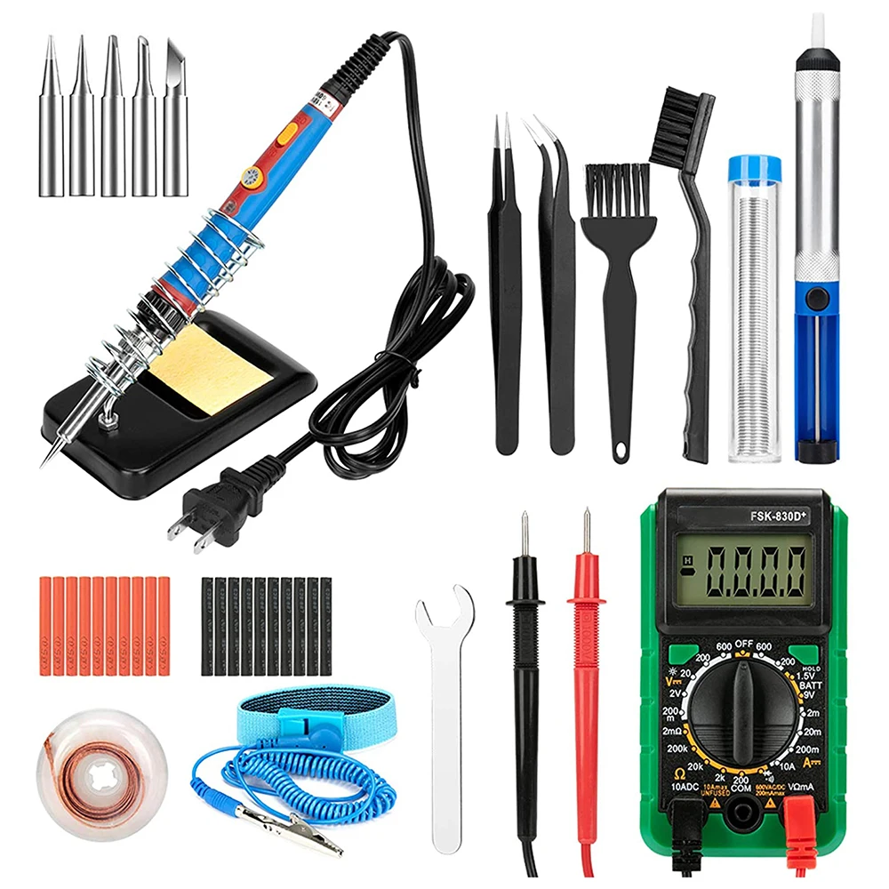 60W Digital Electric Soldering Iron Kit Set Temperature Adjustable 110V Welding Tool Ceramic Heater Soldering Tips Rework soldering stations Welding Equipment