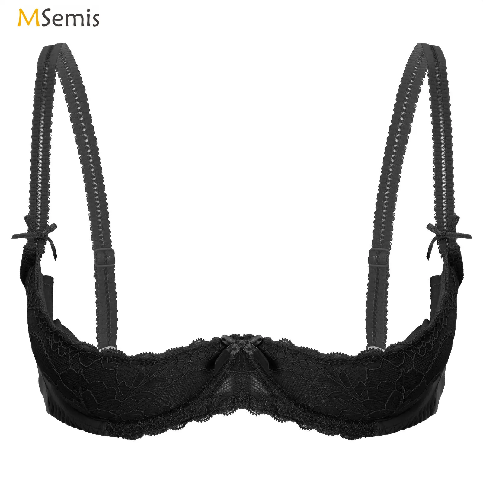 Woman's Underwire Push Up Shelf Bra 1/2 Cup Demi Balconette Hollow Out Unlined Lace Bra Sexy Erotic Open Cup Padded Bustier