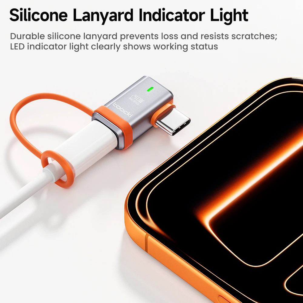 Toocki USB4.0 240W 고속 충전 OTG 어댑터 80Gbps 데이터 어댑터 90도 USB 타입 C 컨버터 (휴대폰, 맥북, 노트북용) 8K@60Hz 지원