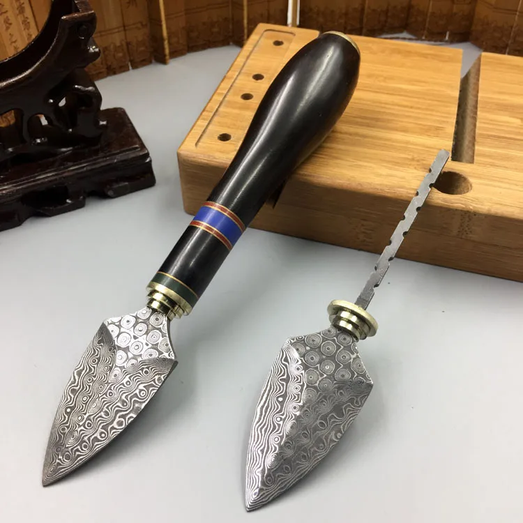 Damascus Steel Knife Puer Tea Knife Chinese Handmade DIY Solid Wood Tea Ceremony Accessories