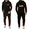 New Men N7 Mass Effect Logo Tracksuit Hoodies Casual Solid Color Thick Pullover Long Pant 2-piece Set Autumn Jogger Sports Suit 1