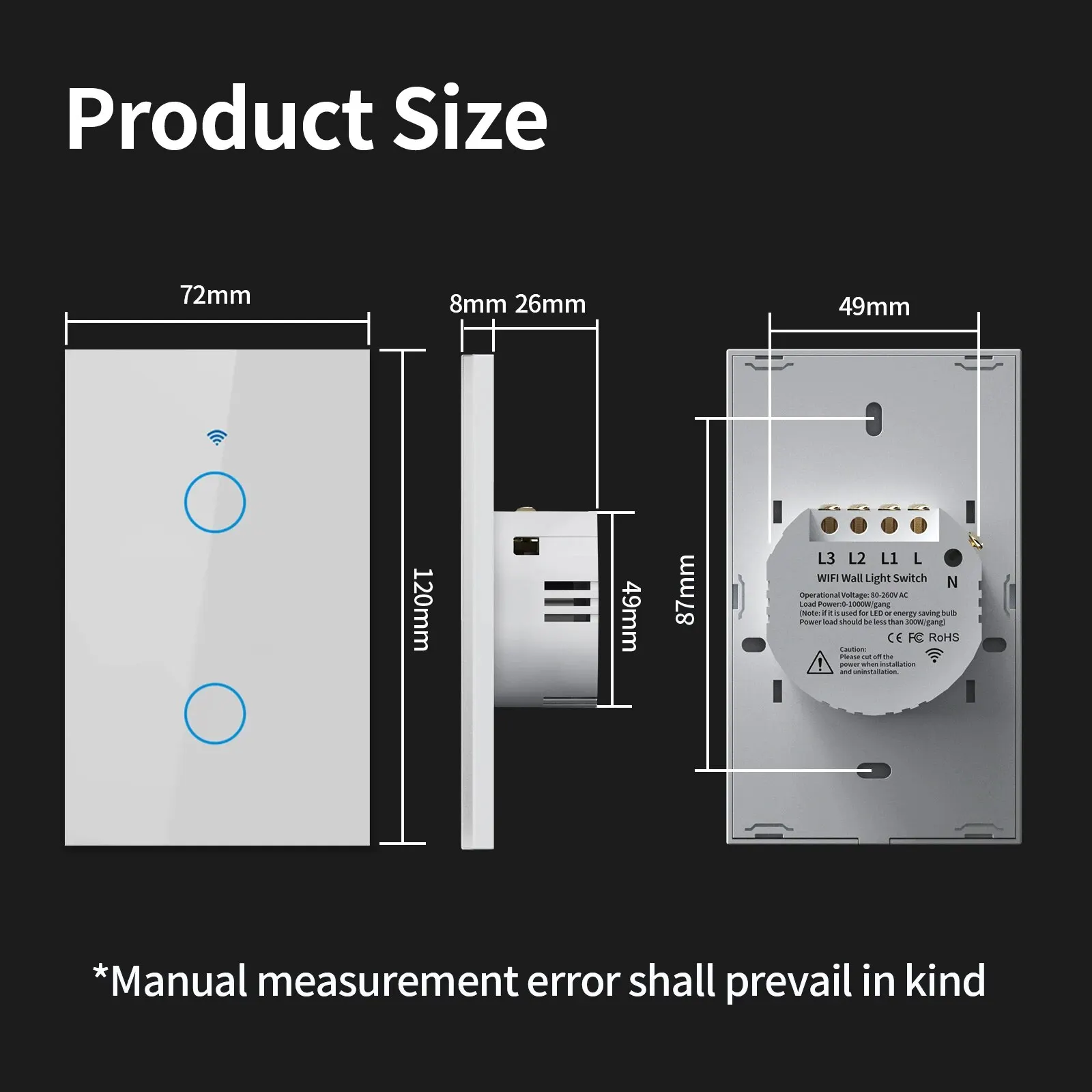 WiFi and Bluetooth Smart Wall Switch with Touch Sensor - Compatible with Voice Assistants