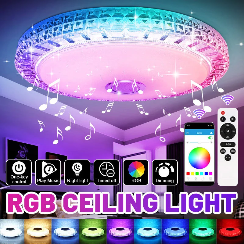 스마트 천장 램프 LED 천장 조명, 36W, RGB LED 조명, 조도 조절 가능, 앱 제어, 블루투스, 홈 침실, 거실 ...