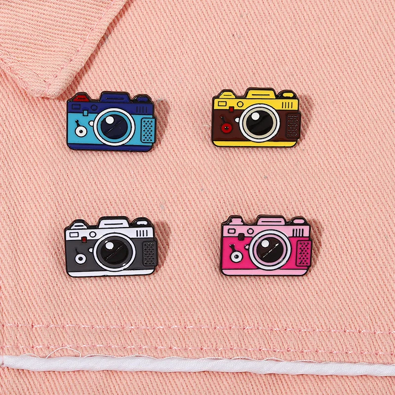 

4 Styles Camera Enamel Pins Brooches Bag Lapel Metal Badges Cartoon Travel Outdoors Jewelry Gift for Kids Friends Free Shipping