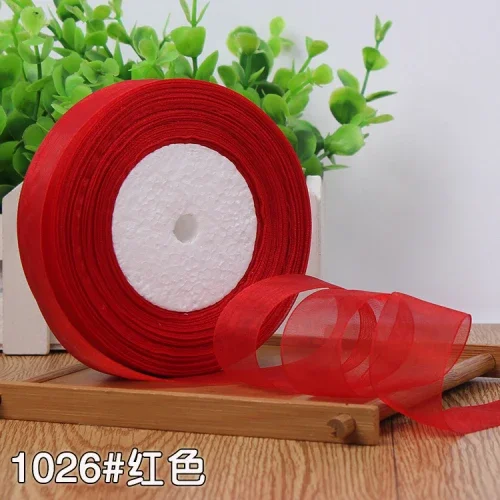 High-Density Organza Satin Ribbon for Crafts and Decoration, 15mm Width, 45 Meters