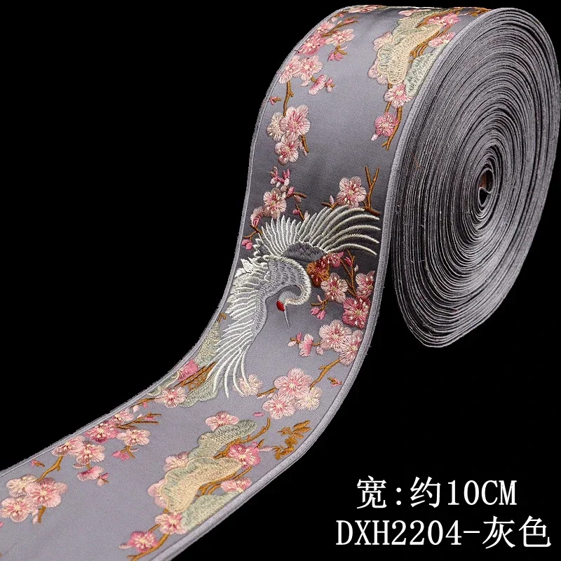 Chinese crane embroidery lace accessories DIY Hanfu curtain sofa flag webbing 1 meter long and 0.1 meters wide