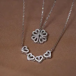 Heart Shaped Four Leaf Clover Pendant Necklace Silver Gold Jewelry Zircon Women Love Clavicle Chain Gifts Openable ChokerJewelry