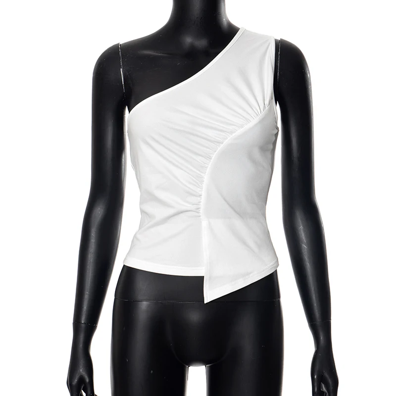 Camisetas de tirantes de verano para mujer, blusa camisola ajustada de color liso sin mangas con un solo hombro, ropa estética
