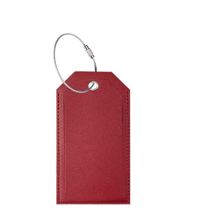 RFID Blocking PU Leather Luggage Tag with Secure Wire Lanyard