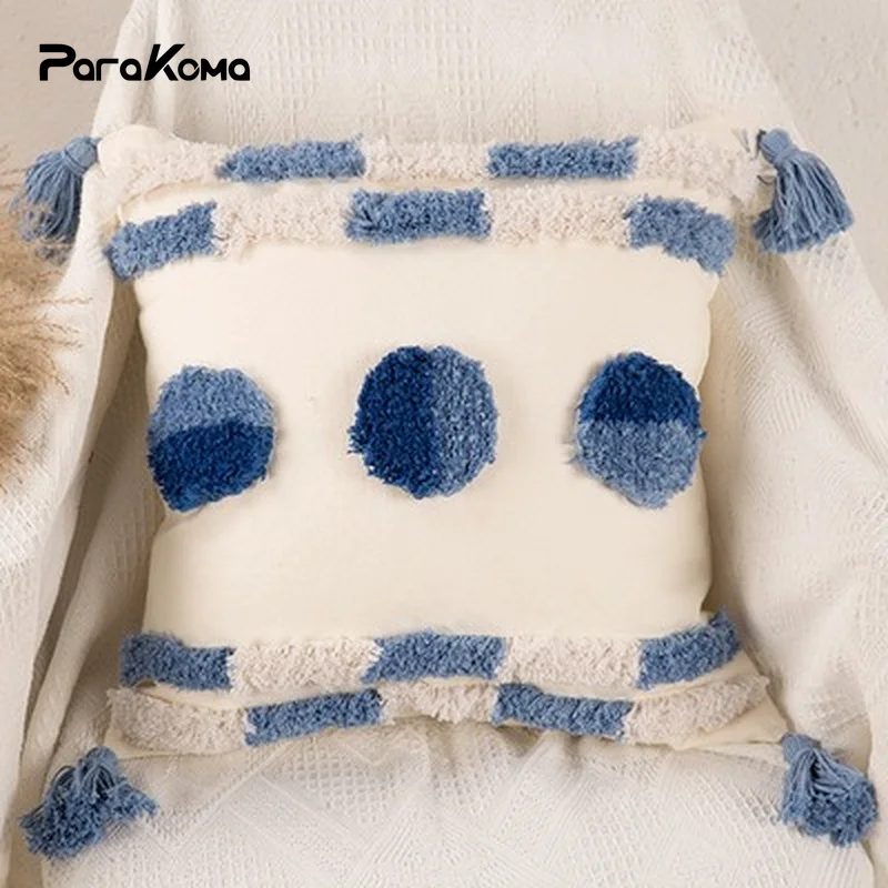 

Zipper Cushion Cover 45x45cm Moroccan Style Tuft Tassels Handmade Decoration Pillow Cover Pink Blue Yellow for Sofa Throw Pillow