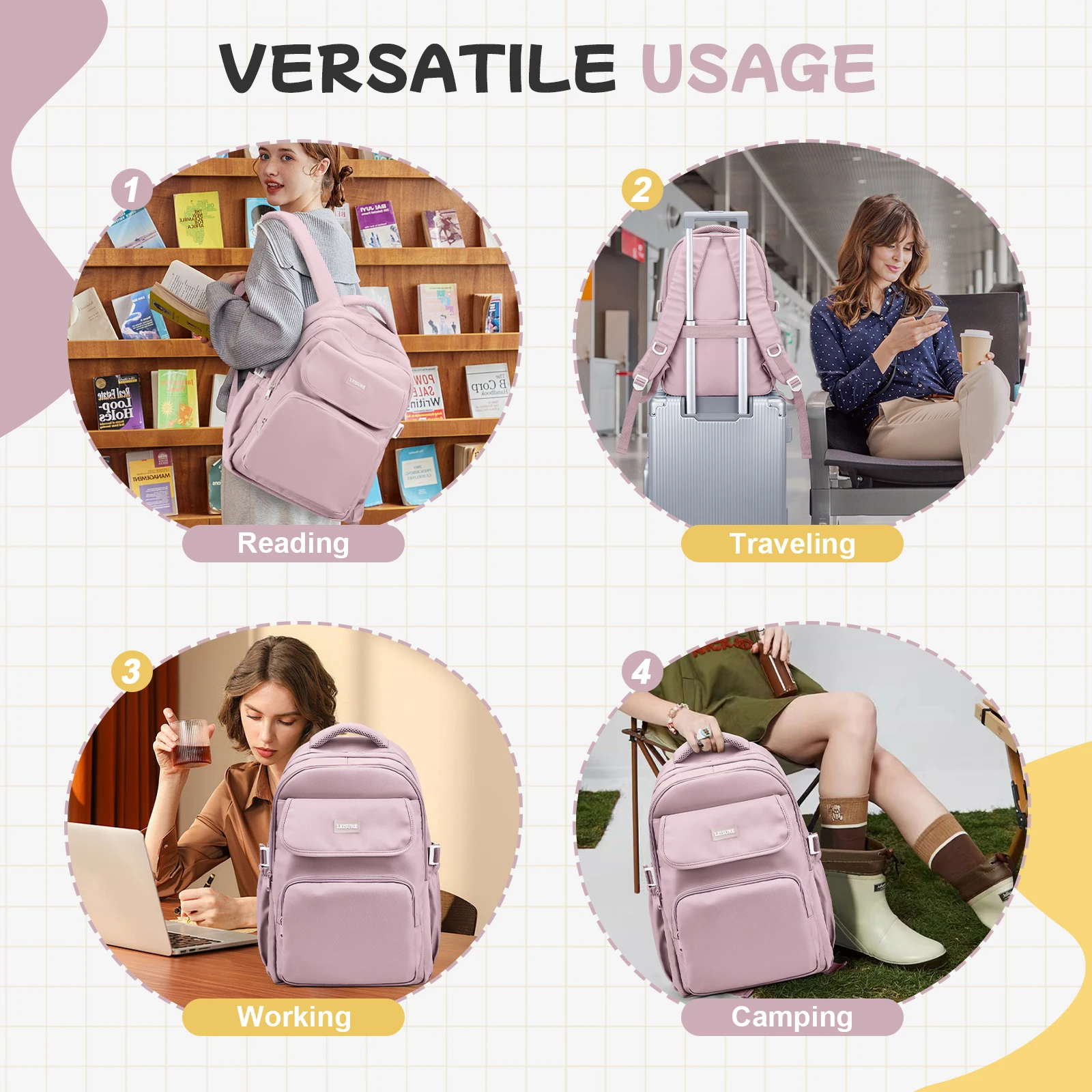 Backpack for Teen Girls Middle-School Primary Elementary Bookbags Lightweight Travel Casual Daypack Women 15Inch Laptop Backpack