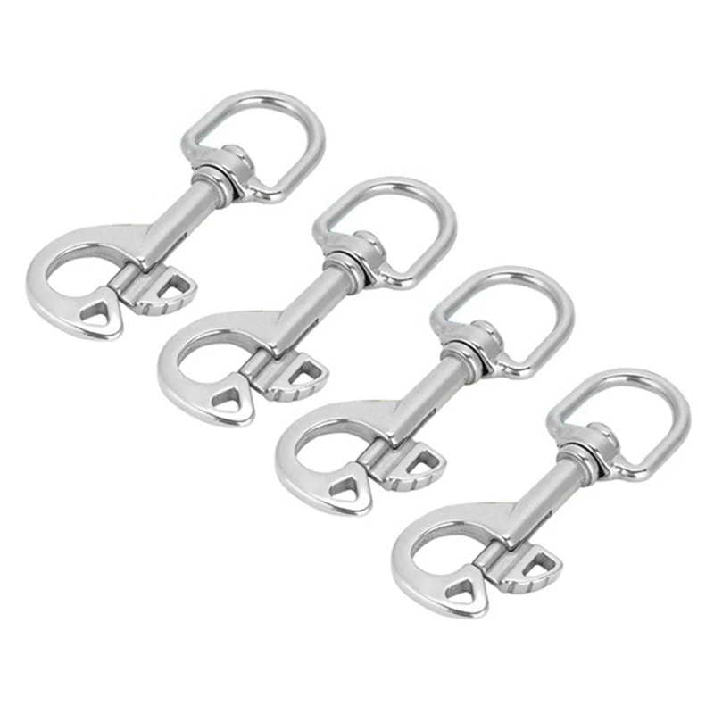 

4PCS Scuba Diving Hooks Swivel Eyebolt Spring Hook Clip Marine Boat 96Mm Silver Stainless Steel