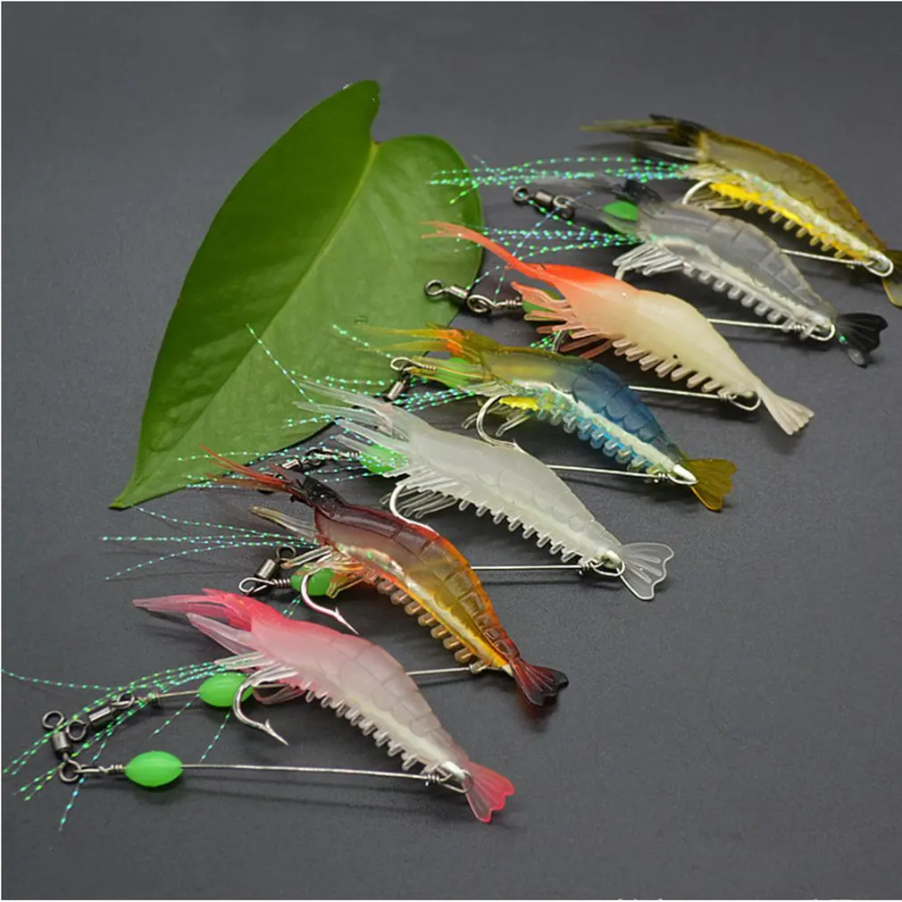 

5g Fish Baits With Bead Simulated luminous shrimp soft bait with hook Fishing Lures Artificial Universal Fishing Accessories 8cm