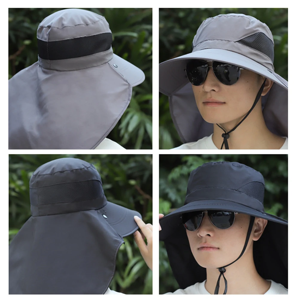 Summer Sun Hats UV Protection Outdoor Hunting Fishing Cap Men's Panama Hat Hiking Camping Bucket Hat Neck Flap Fisherman sun hat fisherman hat sun protection hat