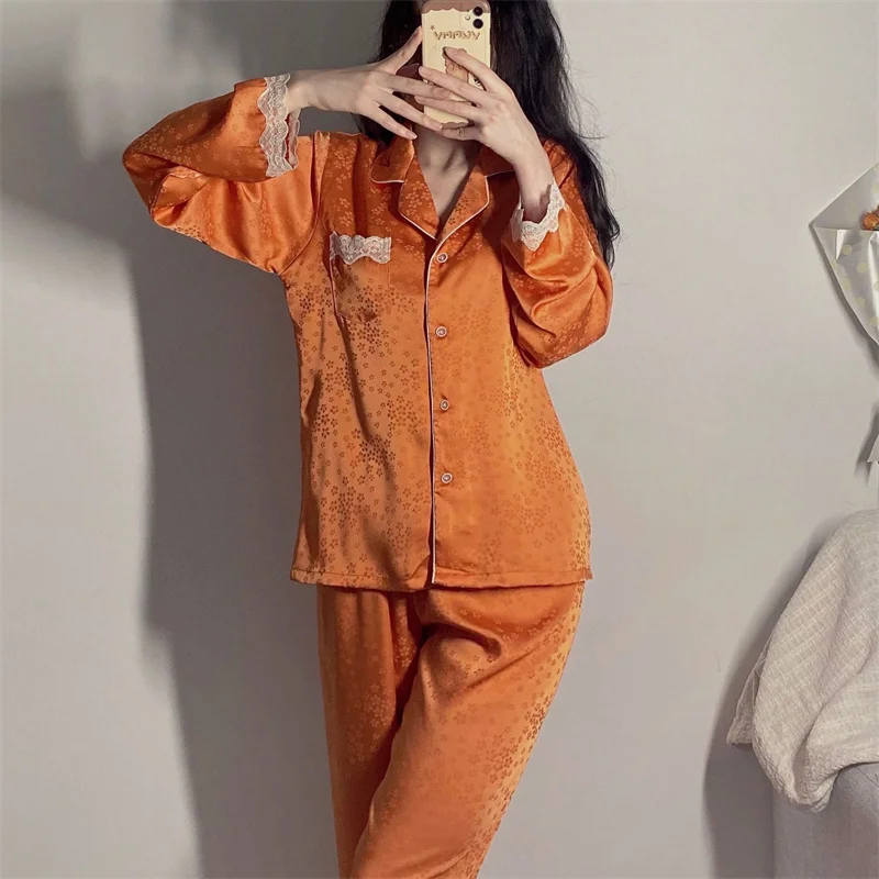 

Пижамный комплект Sweet Girl с принтом сакуры, новинка, Весенняя женская одежда для сна, брюки с длинным рукавом, костюмы, Повседневная тонкая атласная Домашняя одежда, домашняя одежда