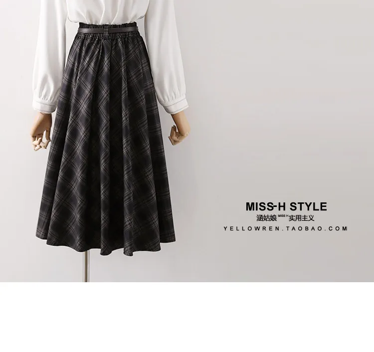 Women's Vintage Spring Autumn A Line Plaid Long Skirt Lady High Waist Umbrella Skirt