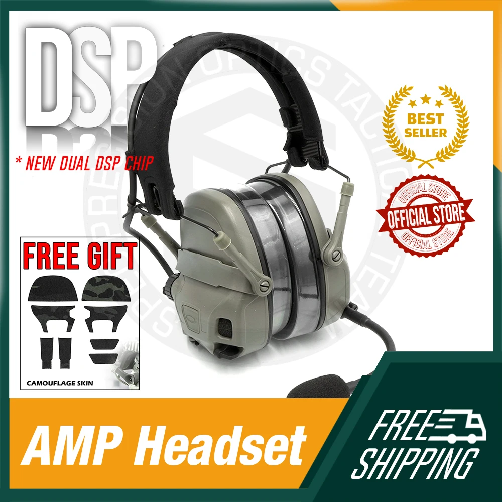 

2024 New Tactical Headset AMP Full Digital Dual DPS w/ V60 PTT Communication Noise Reduction Walkie-Talkie PTT Radio Accessory