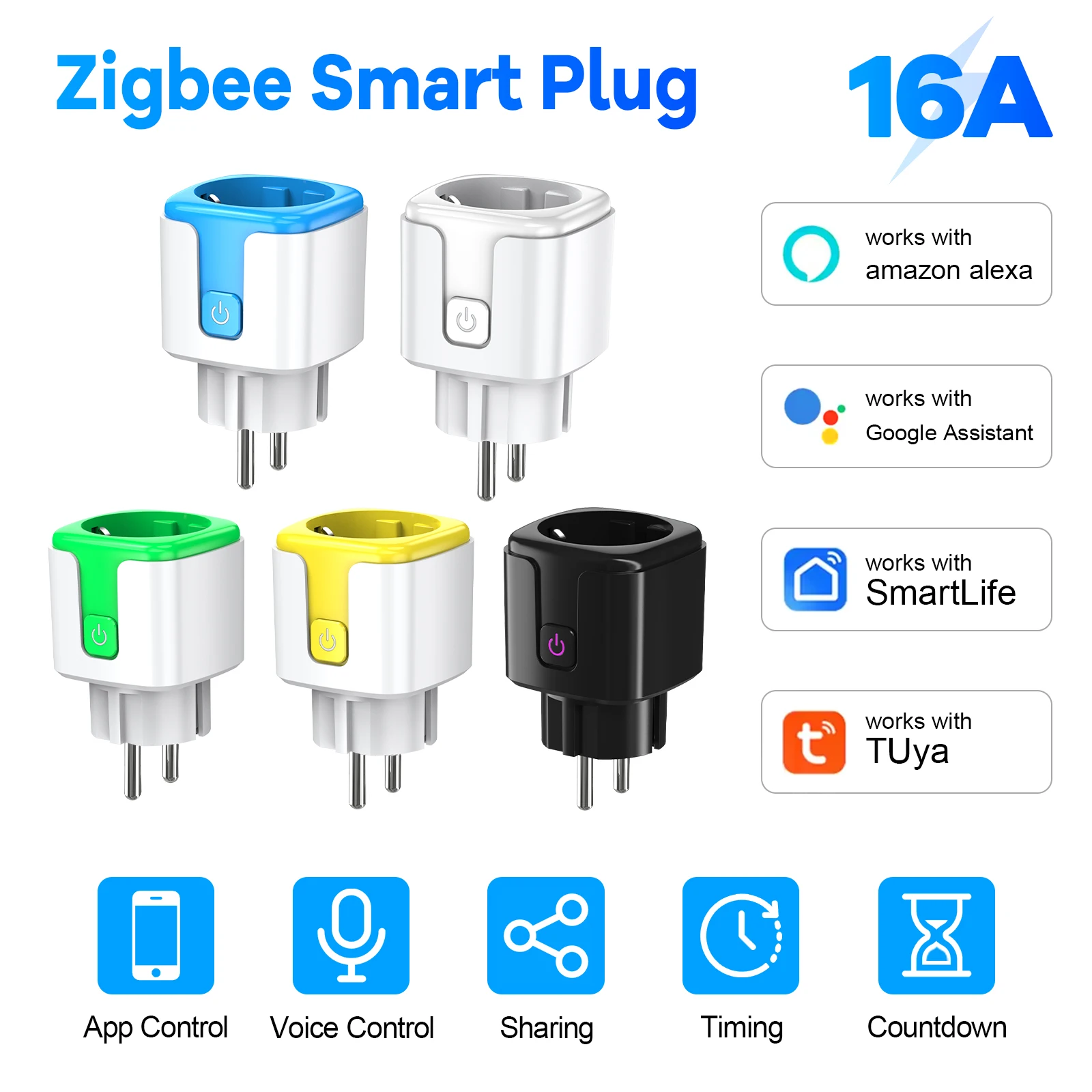 Zigbee Smart Plug 16A EU Bluetooth ทํางานร่วมกับ Alexa Google Home Tuya App รีโมทคอนโทรลเวลา Energy Monitor สําหรับซ็อกเก็ตไฟฟ้า 1
