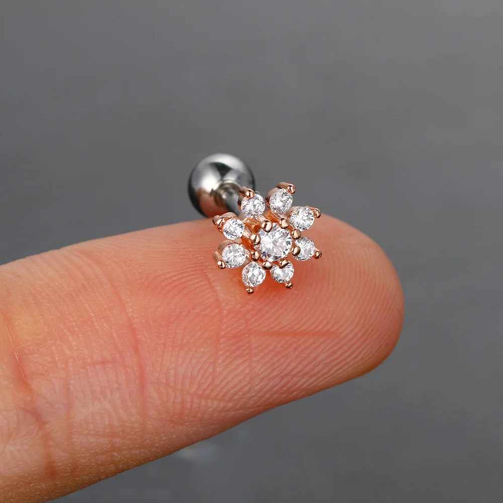 1pc Knorpel Piercing Stud Ohrring Für Frauen Mini Zirkon Blume Mode Piercing Helix Tragus Ohr Zubehör Körper Schmuck Geschenk – Detail 4