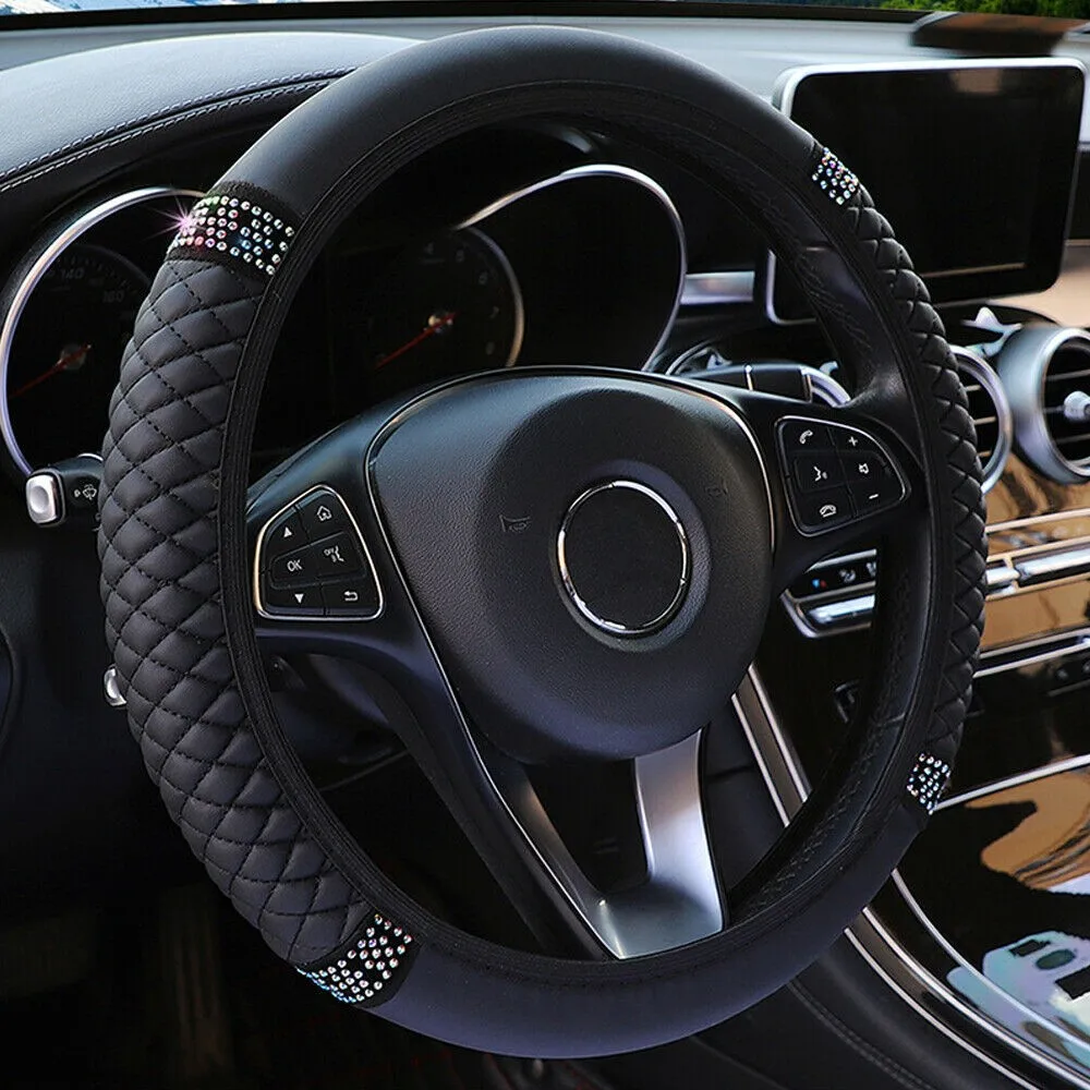 

Black PU Leather Glow Car Steering Wheel Cover Protector 15\"/38cm Accessories Automotive Steering Wheel Cover Protectors