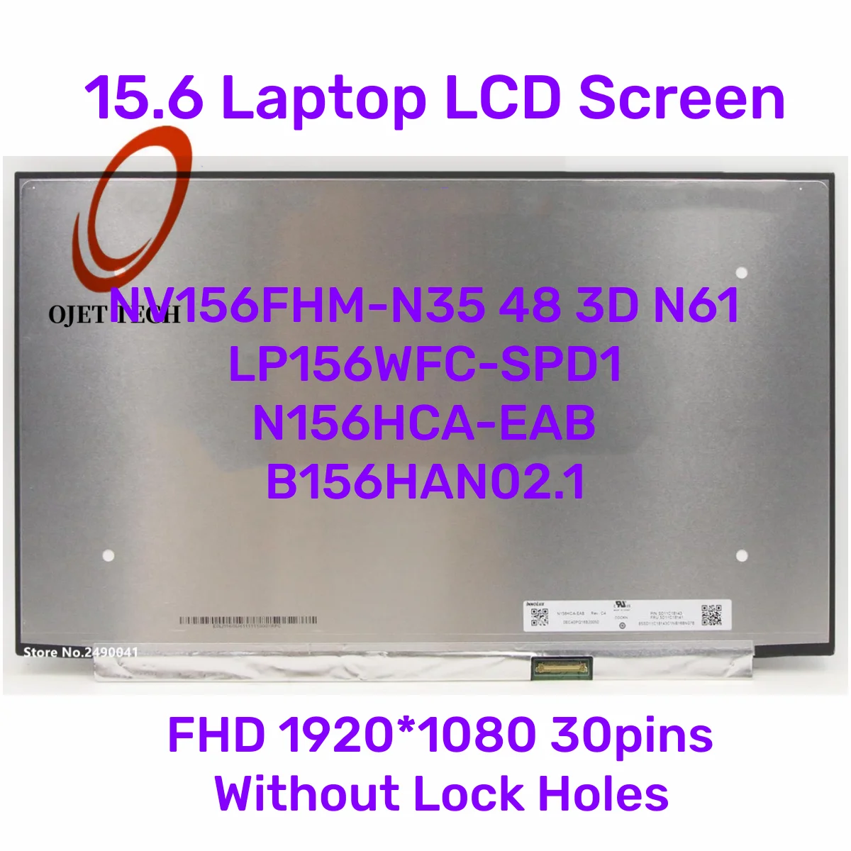 Tela Lcd do Portátil sem Furos de Bloqueio Nv156fhm-n35 48 3d N61 Lp156wfc-spd1 N156hca-eab B156han02.1 30pin 1920×1080 15.6