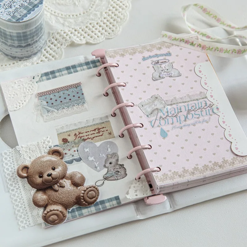 3롤 수제 레이스 시리즈 글리터 샌드 PET 테이프 세트 스크랩북킹 DIY 저널 장식 선물용