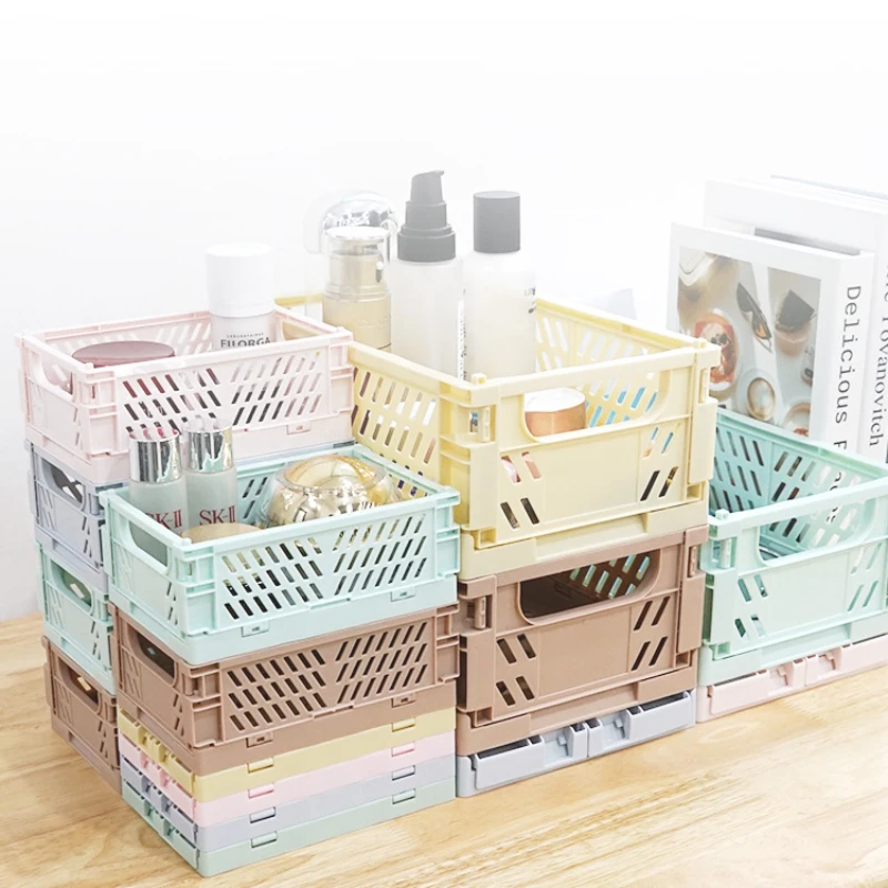 Cesta de almacenamiento plegable pequeña, organizador de escritorio de  juguetes cosméticos, Mini cesta de almacenamiento apilable plegable, caja  de almacenamiento Kawaii, 7 colores - AliExpress