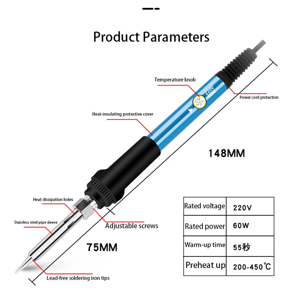 Soldering Iron 220V/110V Adjustable Thermostatic 60W Internal Heating Electric Pen
