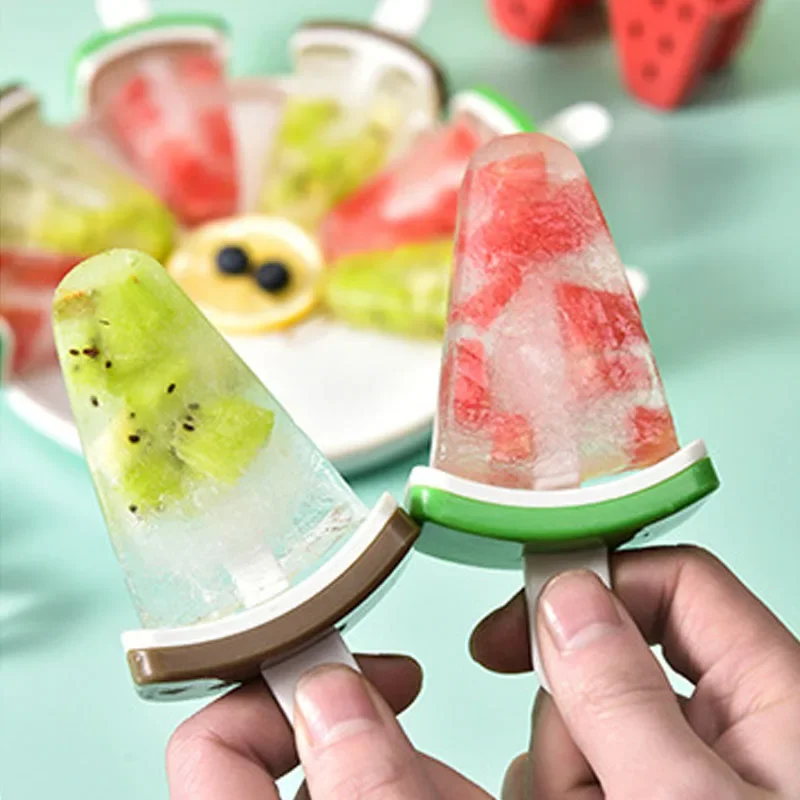 Baby Food Auxiliary Cute Fruit Watermelon Shape Mold Ice Cream Milk Kitchen Popsicle DIY Mold with Cover Feeding Accessories