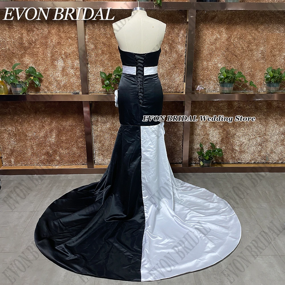 EVON BRIDAL Black And White Flowers Strapless Celebrity Dresses Contrast Color Mermaid 2024 Formal Evening Gown Sweep Train 2