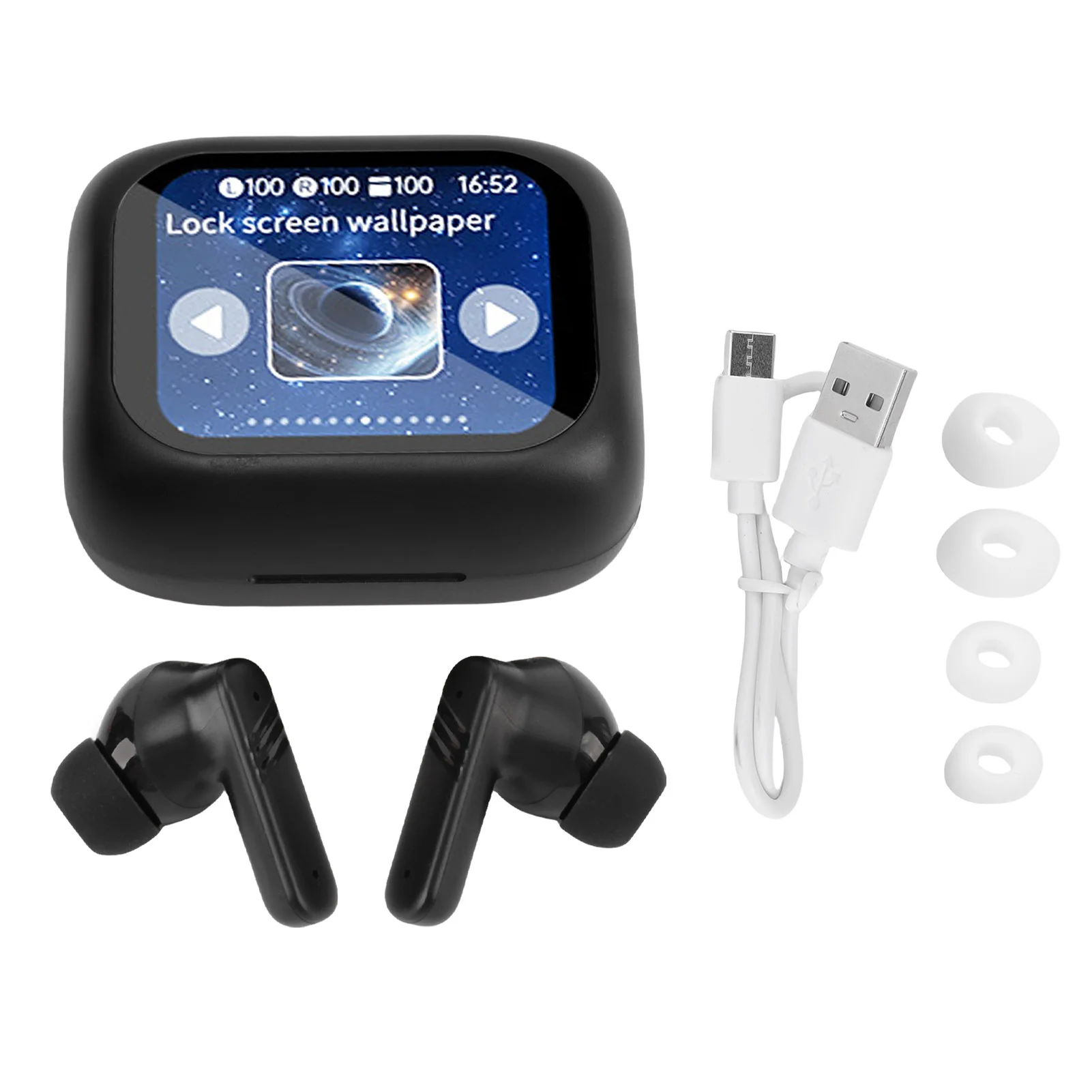 Wireless Earbuds with HiFi Surround Sound and LCD Touch Screen