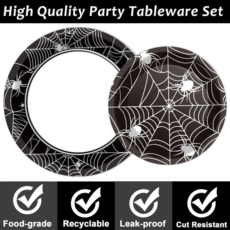 96pcs Halloween Spider Themed Party Tableware Paper Plate Paper Towel Fork Set Non-coated Varnish Craft