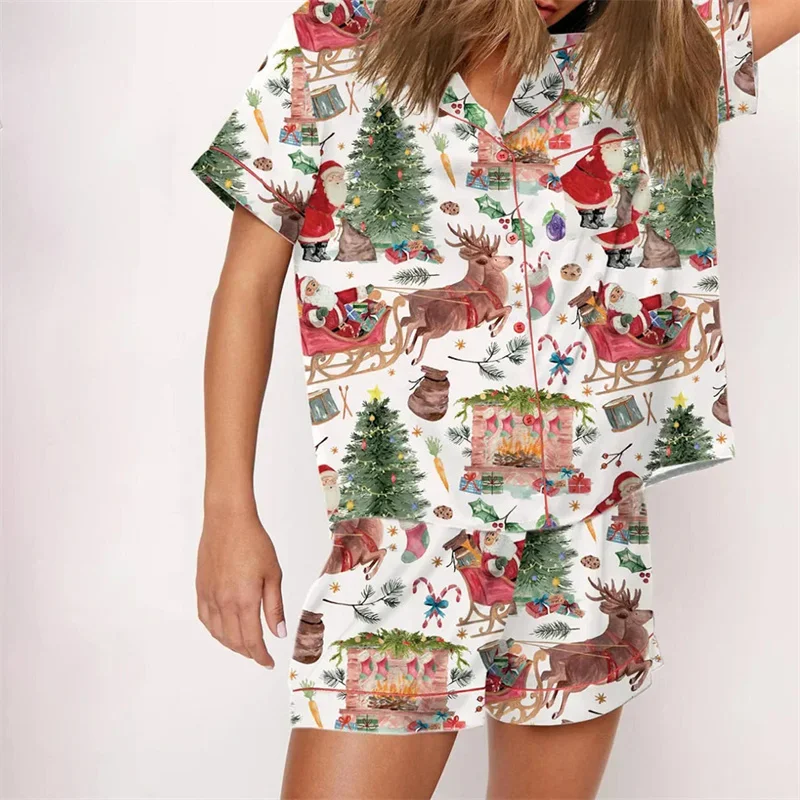 Women Pajamas Set Nutcracker Pajamas Women Christmas Pajama Set Short Sleeve Tops+Elastic Waist Shorts Santa Claus Avatar Print Sleepwear Outfits women pajamas set women pajama suit cotton pajamas set