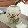 Exquisite Flower and Bird Storage Jar with Lid Ceramic Striped Candy Miscellaneous Grains Sealed Jar Kitchen Storage Container 3