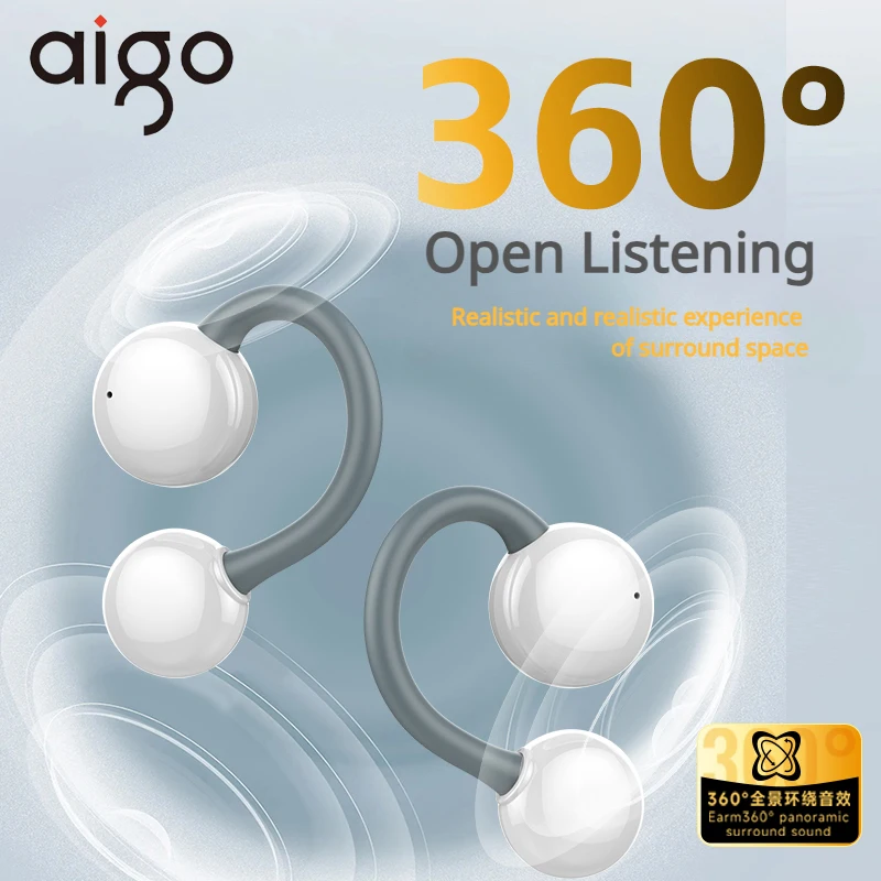 Беспроводные Bluetooth-наушники Aigo SA06 с зажимом для ушей, подвесные наушники с шумоподавлением костной проводимости воздуха для Xiaomi HUAWEI