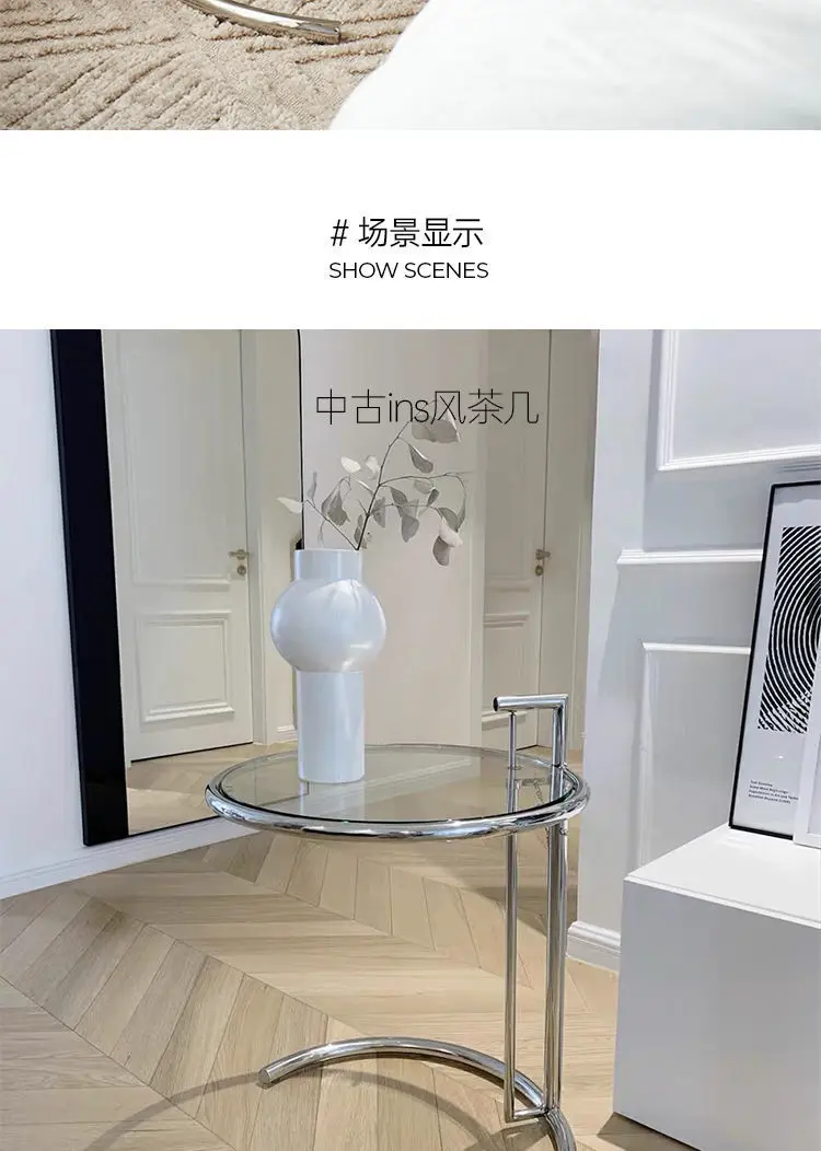 Description Picture 5 of itemTransparent Lifting Coffee Table Stainless Steel Simple Round Table Modern Bedside Sofa in The Ancient Style Corner Several
